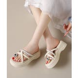 レディース ビジュー付きミュールサンダル疲れにくい お花モチーフサマーサンダル軽… | SUNSHINE CLOSET | 詳細画像7 