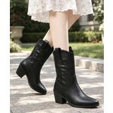 ヴィンテージライク合成皮革ミドル丈ブーツチャンキーヒーレディース 秋冬シューズ韓… | SUNSHINE CLOSET | 詳細画像2