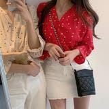レッド | ハート柄 シャツブラウス レディースVネック | SUNSHINE CLOSET
