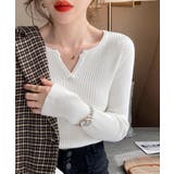Vネック ニットトップス 長袖ニットソー | ANGELCLOSET | 詳細画像1