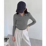 Vネック ニットトップス 長袖ニットソー | ANGELCLOSET | 詳細画像24