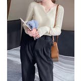 Vネック ニットトップス 長袖ニットソー | ANGELCLOSET | 詳細画像7
