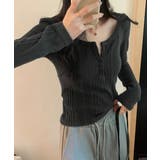 ハーフボタンニット長袖フロントボタンニットトップスレディース韓国風 Uネック無地… | SUNSHINE CLOSET | 詳細画像7