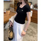 レディースタイトトップス細見え 刺しゅうロゴtシャツフロントボタンリブカットソー… | SUNSHINE CLOSET | 詳細画像10