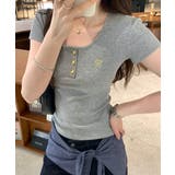 レディースタイトトップス細見え 刺しゅうロゴtシャツフロントボタンリブカットソー… | SUNSHINE CLOSET | 詳細画像16