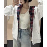 レディース 韓国風チェックライニングパーカー レイヤード風羽織り | SUNSHINE CLOSET | 詳細画像12