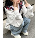 レディース 韓国風チェックライニングパーカー レイヤード風羽織り | SUNSHINE CLOSET | 詳細画像13