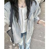 レディース 韓国風チェックライニングパーカー レイヤード風羽織り | SUNSHINE CLOSET | 詳細画像4