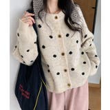 クルーネックカーディガン 前開きニットトップス 水玉柄長袖ニットゆったり | SUNSHINE CLOSET | 詳細画像1 