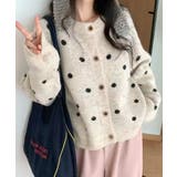 クルーネックカーディガン 前開きニットトップス 水玉柄長袖ニットゆったり | SUNSHINE CLOSET | 詳細画像12 