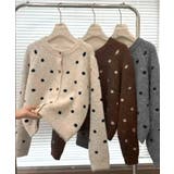 クルーネックカーディガン 前開きニットトップス 水玉柄長袖ニットゆったり | SUNSHINE CLOSET | 詳細画像18 