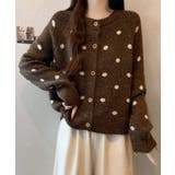 クルーネックカーディガン 前開きニットトップス 水玉柄長袖ニットゆったり | SUNSHINE CLOSET | 詳細画像3 