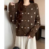 クルーネックカーディガン 前開きニットトップス 水玉柄長袖ニットゆったり | SUNSHINE CLOSET | 詳細画像6 