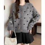 クルーネックカーディガン 前開きニットトップス 水玉柄長袖ニットゆったり | SUNSHINE CLOSET | 詳細画像9 