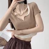 ダークベージュ | ショート丈トップス へそ出し カットソー | ANGELCLOSET