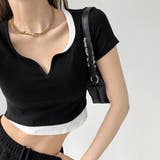 ブラック | ショート丈トップス へそ出し カットソー | ANGELCLOSET