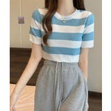 サマーニット ボーダー柄 半袖ニットソー | ANGELCLOSET | 詳細画像2