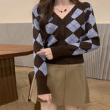 ブラウン*ブルー | アーガイル柄 ニットカーディガン レトロ | SUNSHINE CLOSET