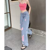 ピンク ダメージデニムパンツ レディース | SUNSHINE CLOSET | 詳細画像4 