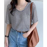 ボーダー柄Tシャツ Vネックカットソー夏 | ANGELCLOSET | 詳細画像1