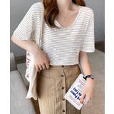 ボーダー柄Tシャツ Vネックカットソー夏 | ANGELCLOSET | 詳細画像8