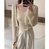 Uネックニットキャミ 透かし編みカーディガン 薄手ニットアンサンブル | SUNSHINE CLOSET | 詳細画像2 