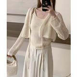 Uネックニットキャミ 透かし編みカーディガン 薄手ニットアンサンブル | SUNSHINE CLOSET | 詳細画像3 