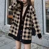ベージュ*ブラック | ニット カーディガン チェック柄 | SUNSHINE CLOSET