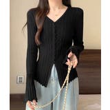 韓国風前開きニットトップスレディース 薄手ニットカーディガンVネック フロントボ… | SUNSHINE CLOSET | 詳細画像12 