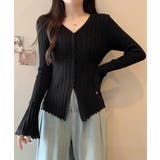 韓国風前開きニットトップスレディース 薄手ニットカーディガンVネック フロントボ… | SUNSHINE CLOSET | 詳細画像5 