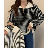 ハーフジップニットポロ ボーダートップス | SUNSHINE CLOSET | 詳細画像10 