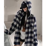 微起毛BIGフードシャツ オーバーサイズシャツジャケット ミディアム丈レトロチェ… | SUNSHINE CLOSET | 詳細画像1