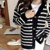 ブラック | 配色ボーダー柄ニットカーディガンVネック | SUNSHINE CLOSET