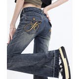 レトロ風ブーツカットデニム美脚脚長 ローライズベルボトム 足長見え | SUNSHINE CLOSET | 詳細画像1 