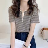 ヘンリーネック Tシャツ ボーダー柄半袖 | ANGELCLOSET | 詳細画像11