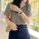 ヘンリーネック Tシャツ ボーダー柄半袖 | ANGELCLOSET | 詳細画像12
