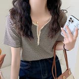 ヘンリーネック Tシャツ ボーダー柄半袖 | ANGELCLOSET | 詳細画像5