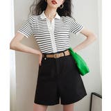 ボーダー柄ニットポロシャツレディース半袖 | ANGELCLOSET | 詳細画像3