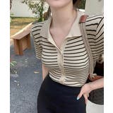 ボーダー柄ニットポロシャツレディース半袖 | ANGELCLOSET | 詳細画像6