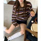 レトロ マルチボーダーポロニットレディース 長袖セーターゆったり大人カジュアル韓… | SUNSHINE CLOSET | 詳細画像3