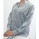 サテン風シャツブラウス Vネックトップス | SUNSHINE CLOSET | 詳細画像15