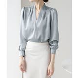 サテン風シャツブラウス Vネックトップス | SUNSHINE CLOSET | 詳細画像2