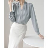 サテン風シャツブラウス Vネックトップス | SUNSHINE CLOSET | 詳細画像3