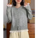 レース切り替えニットカーディガン長袖秋冬 | SUNSHINE CLOSET | 詳細画像2