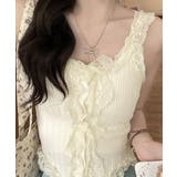 レースフリル ニットタンクトップ 韓国風 | SUNSHINE CLOSET | 詳細画像1 