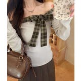 オフショルダー長袖Tシャツチェックリボン | SUNSHINE CLOSET | 詳細画像12 