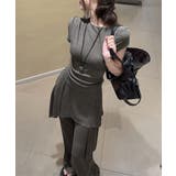 レディース大人可愛いセットアップ サイドギャザーtシャツ レイヤード風フレアパン… | SUNSHINE CLOSET | 詳細画像12 