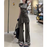 レディース大人可愛いセットアップ サイドギャザーtシャツ レイヤード風フレアパン… | SUNSHINE CLOSET | 詳細画像13 