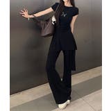 レディース大人可愛いセットアップ サイドギャザーtシャツ レイヤード風フレアパン… | SUNSHINE CLOSET | 詳細画像18 
