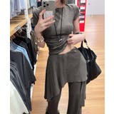 レディース大人可愛いセットアップ サイドギャザーtシャツ レイヤード風フレアパン… | SUNSHINE CLOSET | 詳細画像4 